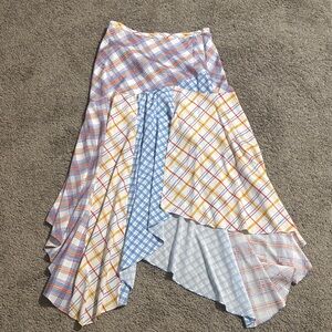 Veronica Beard Asymmetrical Skirt in Blue and Yellow Plaid, Size 2